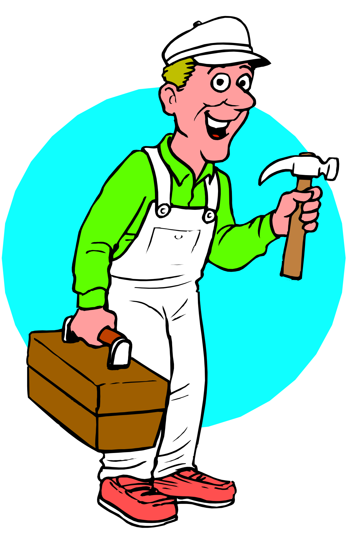 Man in Overalls and Hat Holding a Tool - Dynamic Clipart for Various Projects