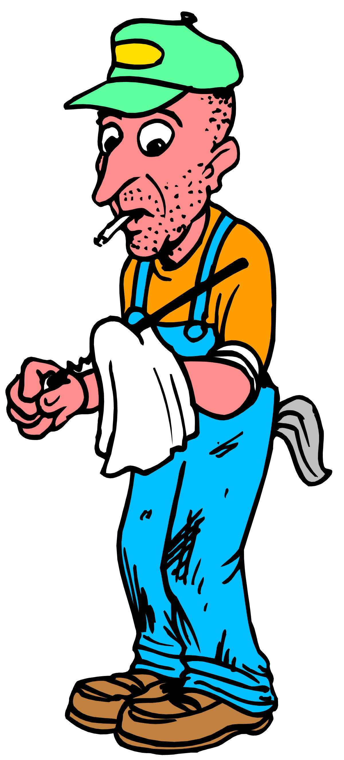 Man in Hat and Overalls Holding Paper Clipart