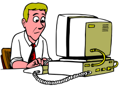 Man Sitting at Desk with Computer Clipart for Creative Projects