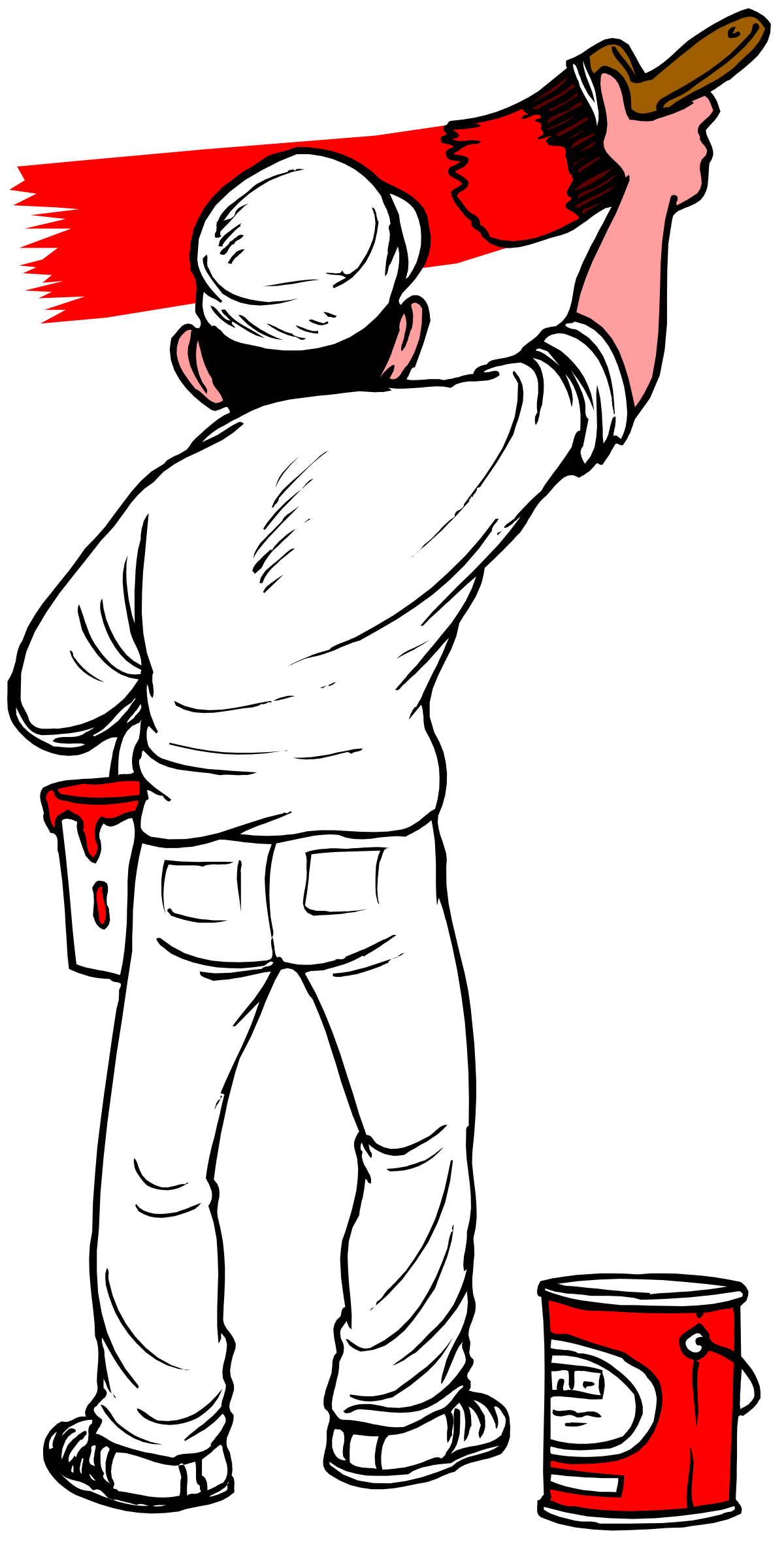 Man Painting Wall with Paint Can Clipart - Colorful Scene for Dynamic Projects