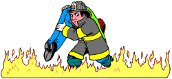 Cartoon Character Kneeling on Fire - Vibrant Clipart Illustrations