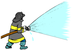 Firefighter Spraying Water on Fire - Dynamic Emergency Clipart