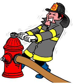 Firefighter with Fire Hose and Fire Hydrant Clipart