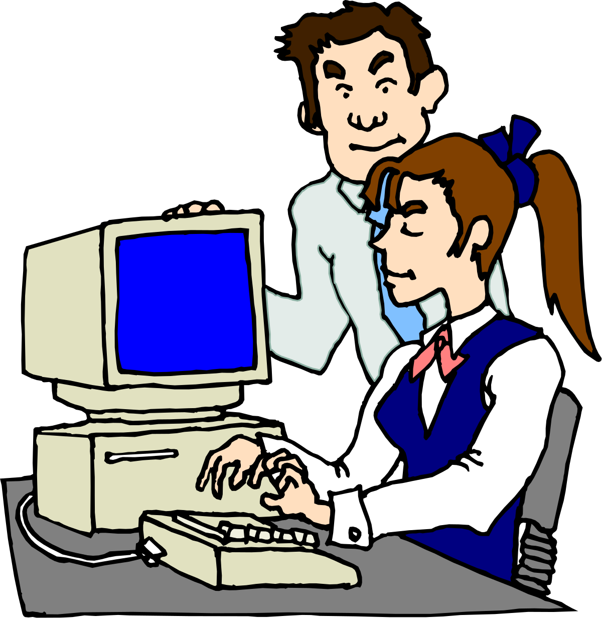 Man and Woman Working on Computer - Engaging Clipart Scene