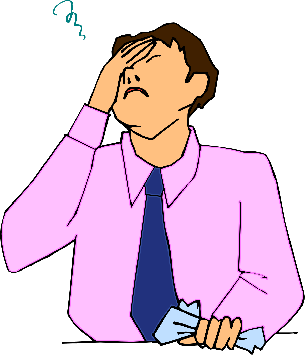 Man in Pink Shirt and Tie Holding Head - Expressive Clipart for Business Moments