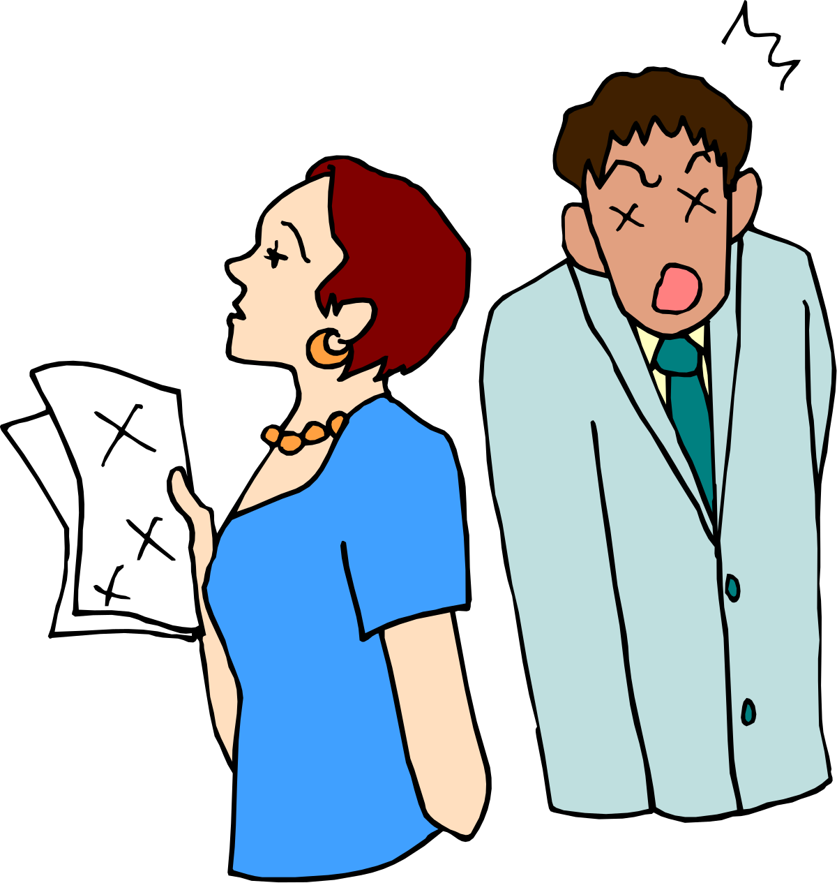 Man and Woman Examining Paper Clipart