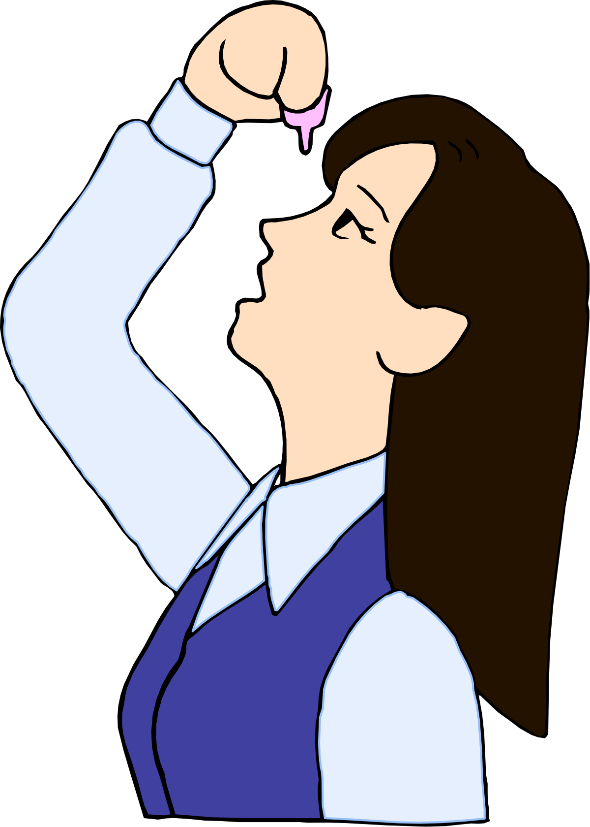 Woman Raising Hand in Blue Shirt Clipart - Engaging Vector Illustration
