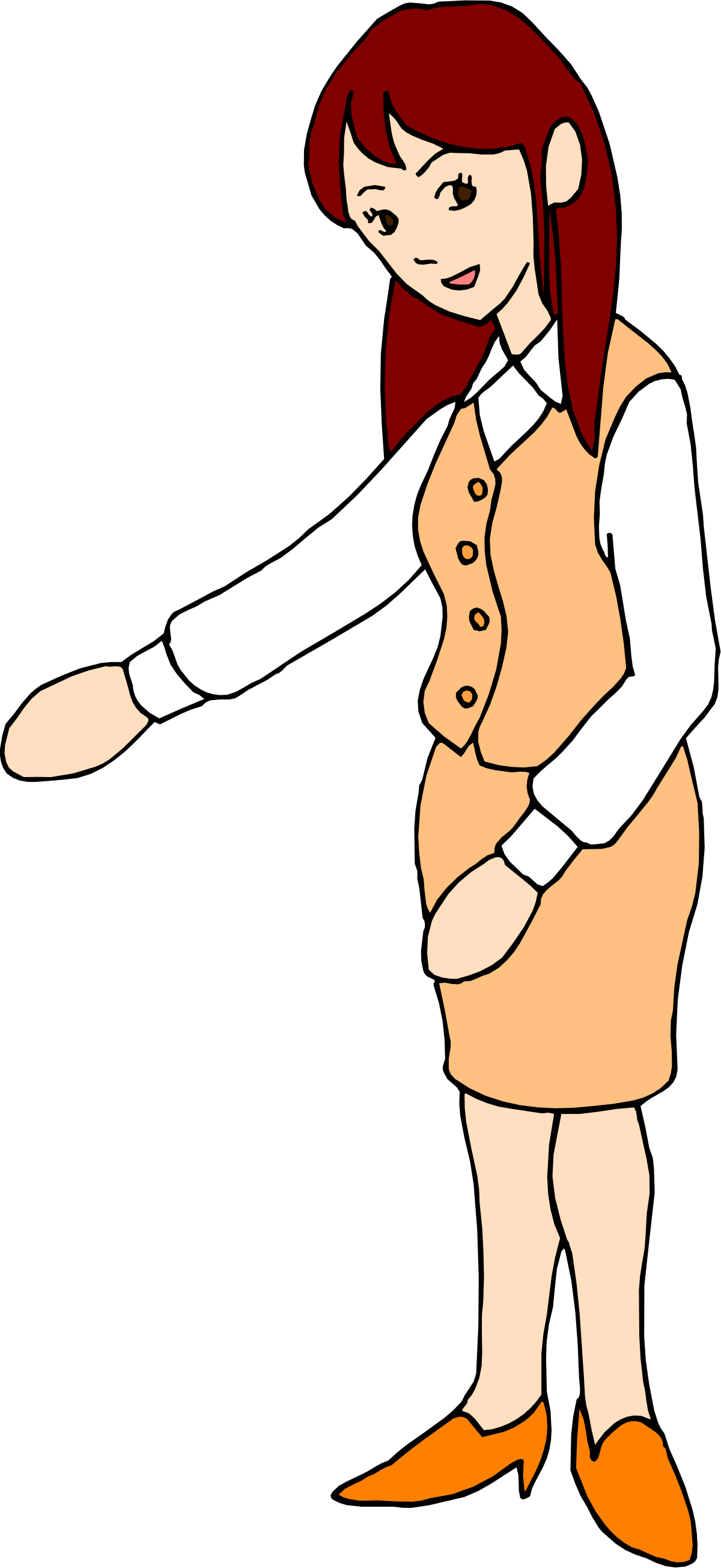 a woman in a vest pointing at something clip art png transparent Woman in Vest Pointing - Dynamic Clipart for Engaging Visuals