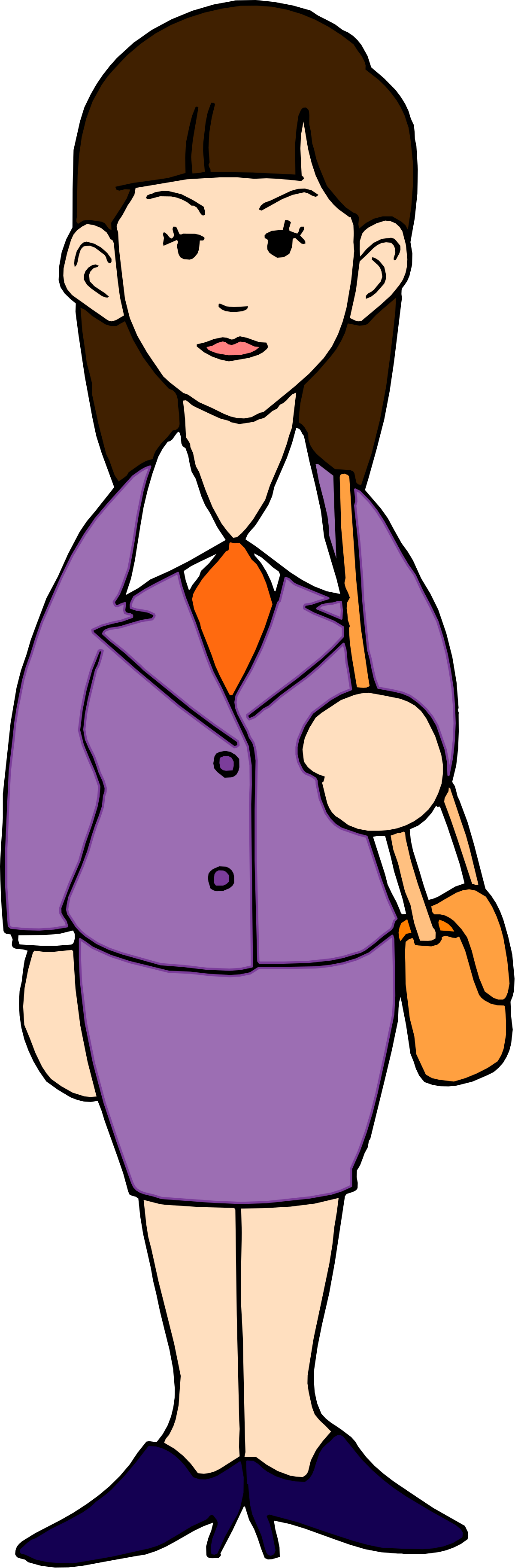 a woman in a purple suit and orange tie clip art png transparent Purple Suit Woman with Orange Tie Clipart for Professional Use