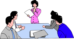 Businessman in Suit Talking to Two Men - Engaging Clipart Scene