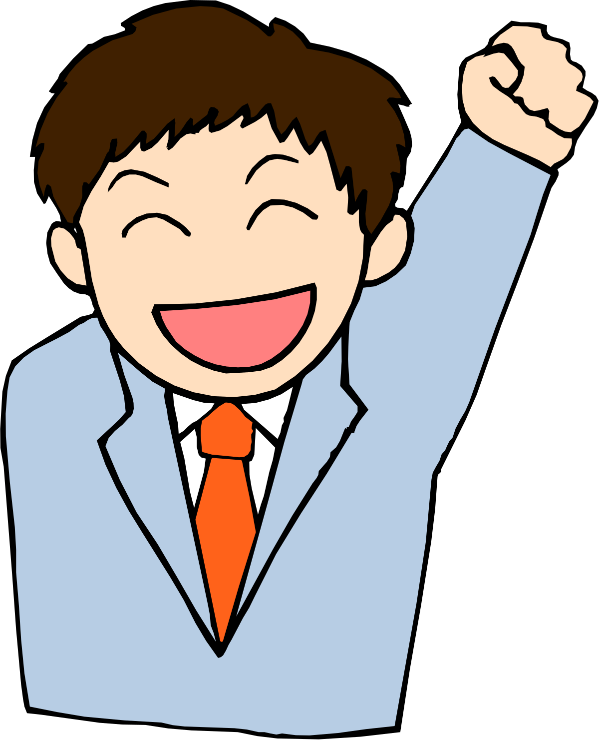 Businessman in Suit and Tie Raising Arms - Motivational Clipart