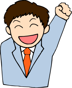 Businessman in Suit and Tie Raising Arms - Motivational Clipart