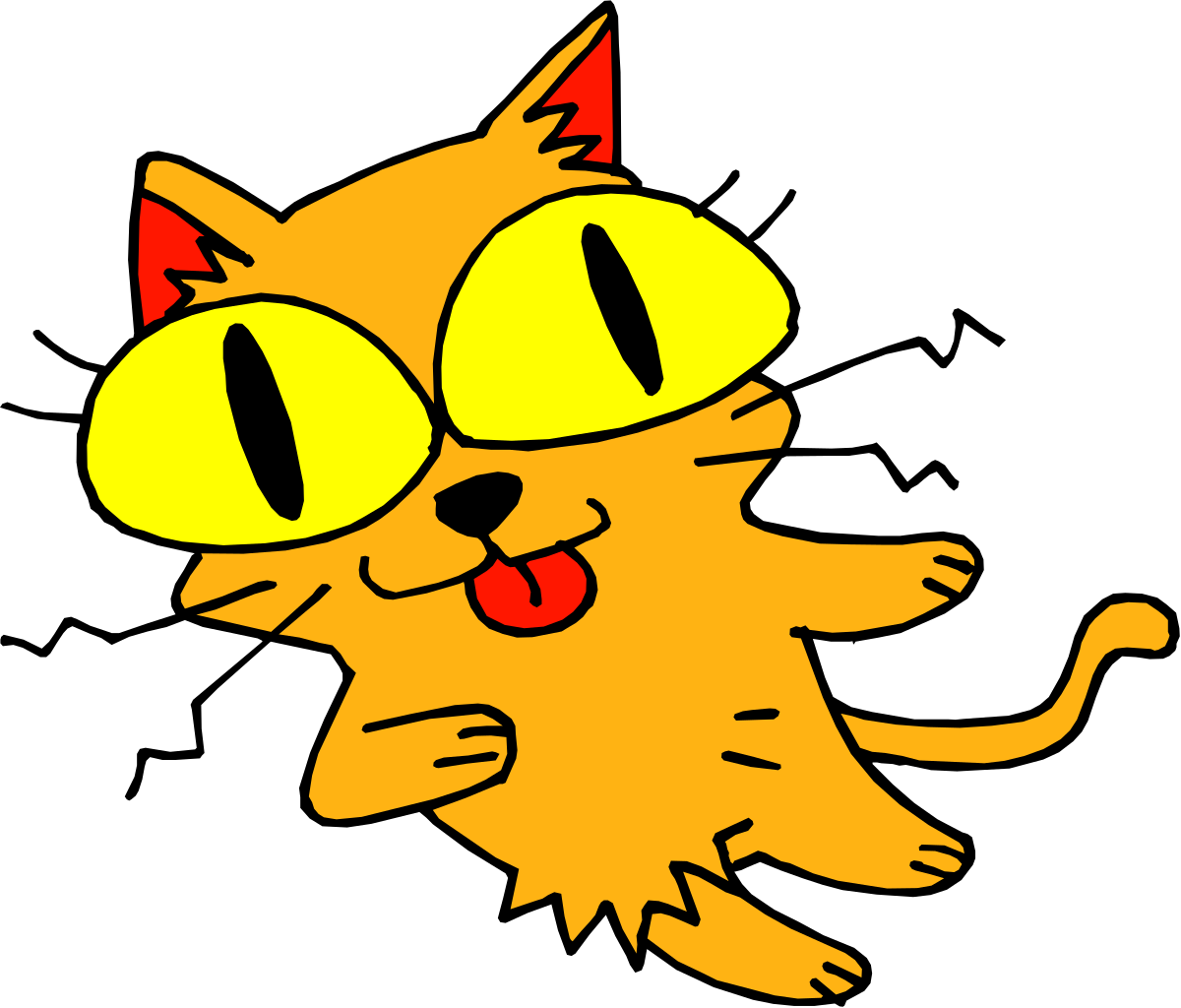 Cartoon Cat with Yellow Eyes and Red Nose - Playful Clipart