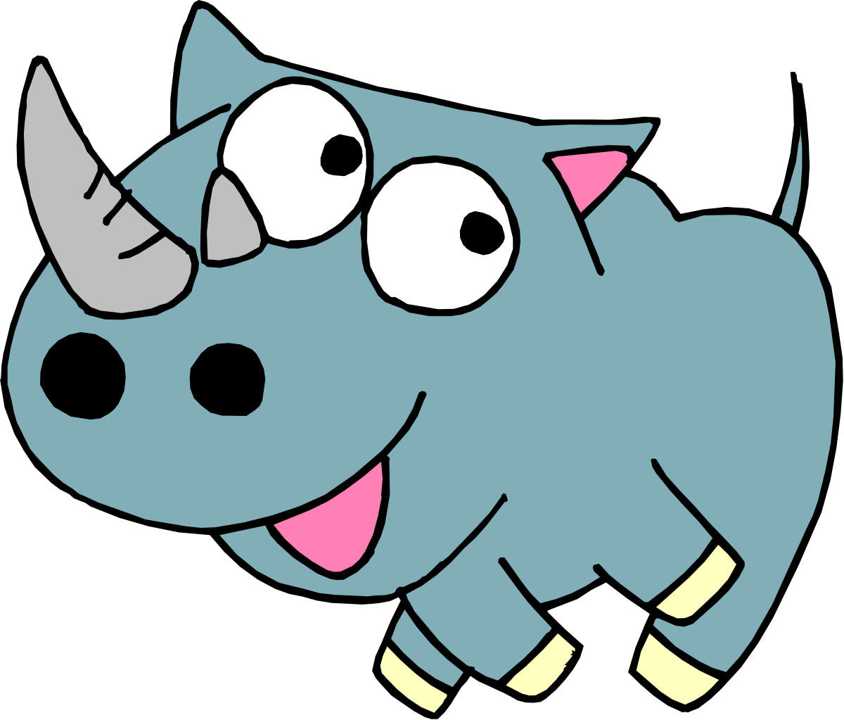 a cartoon rhino with a big nose and big eyes clip art png transparent Cartoon Rhino Clipart: Adorable Rhino with Large Nose and Big Eyes