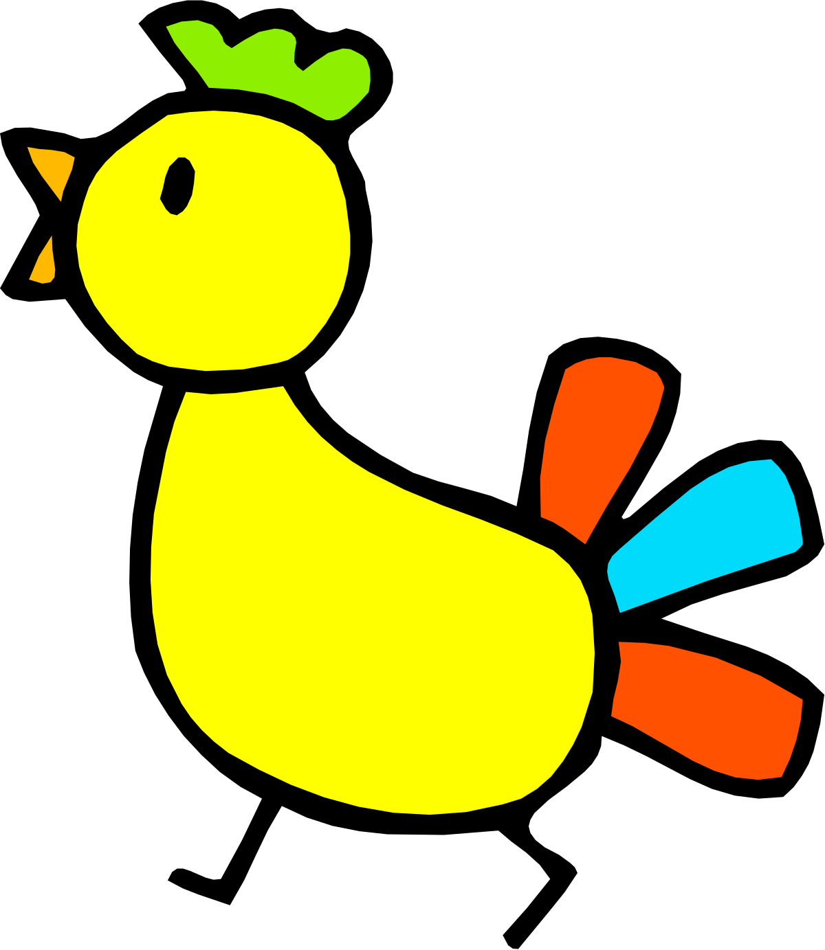Yellow Duck with Green Head and Blue Tail Clipart for Creative Projects