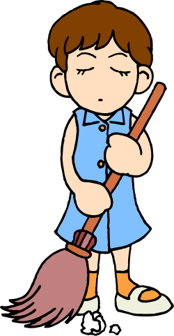 Broom Clipart: Boy Sweeping with Joyful Energy