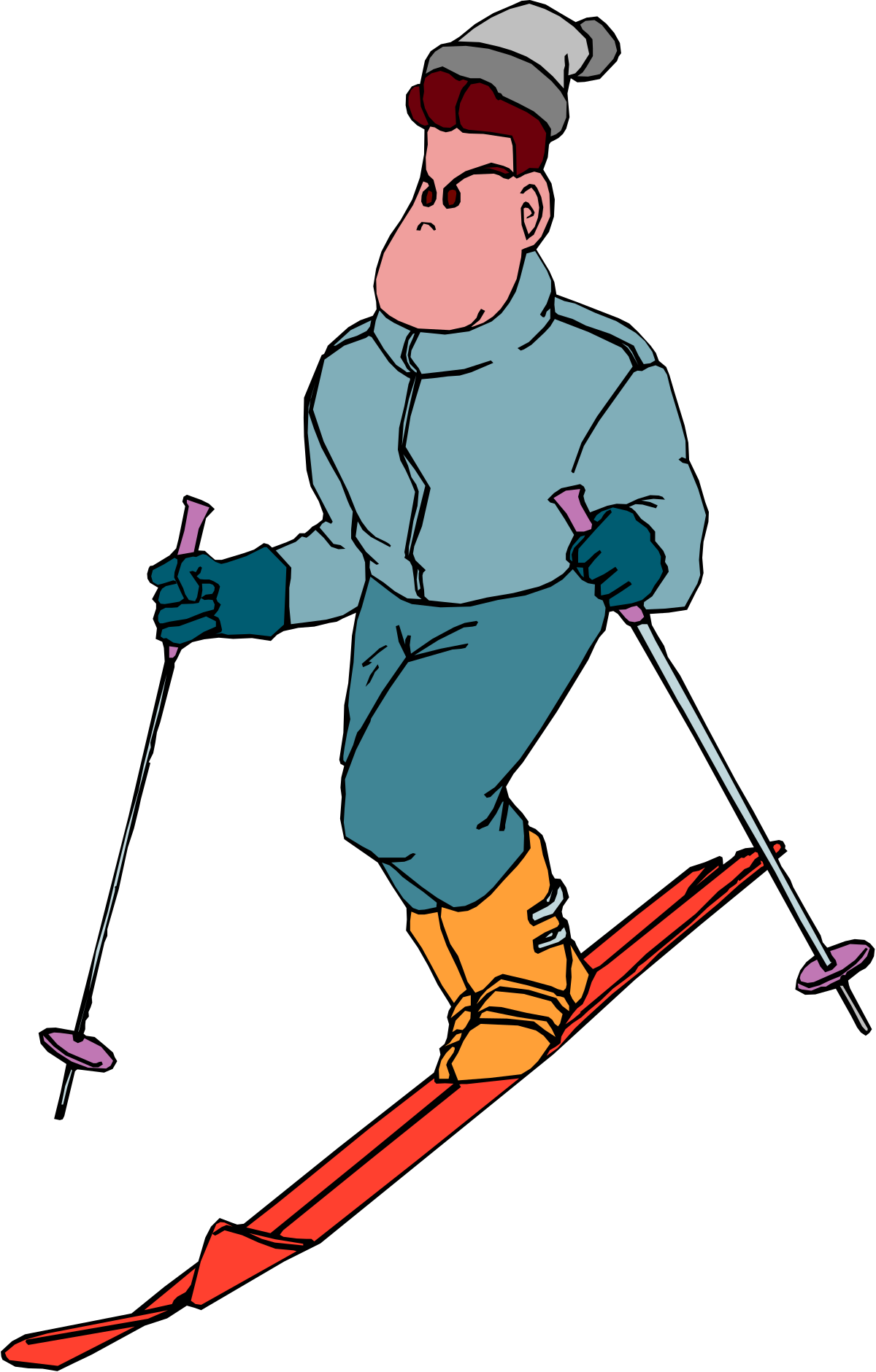 Skiing Man Clipart: Dynamic Skiing Action on Snowy Slopes