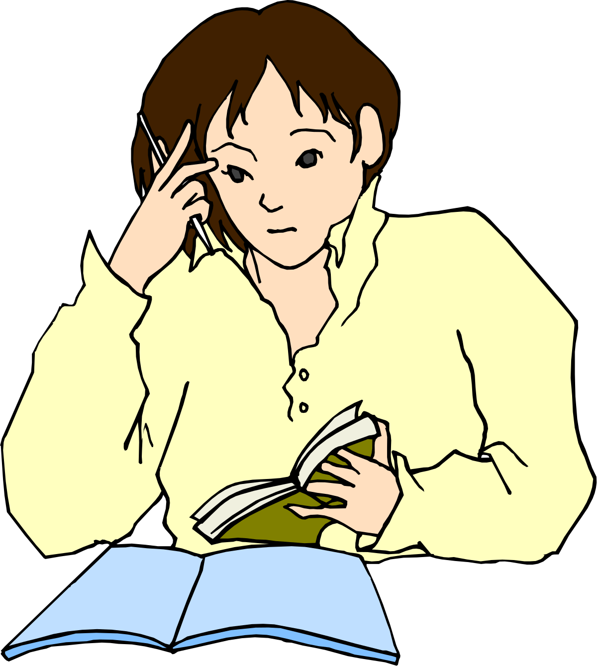 Woman Reading a Book at Table Clipart - Relaxing Scene