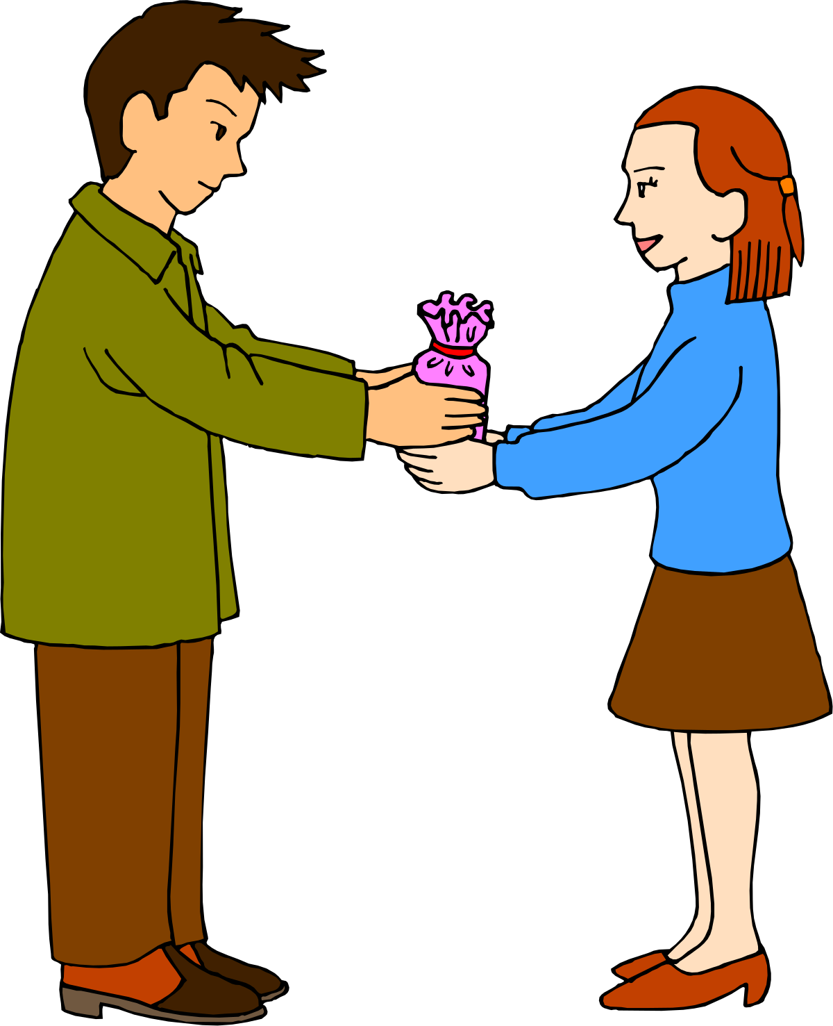 Flower Gift: Man Presenting a Flower to Woman Clipart
