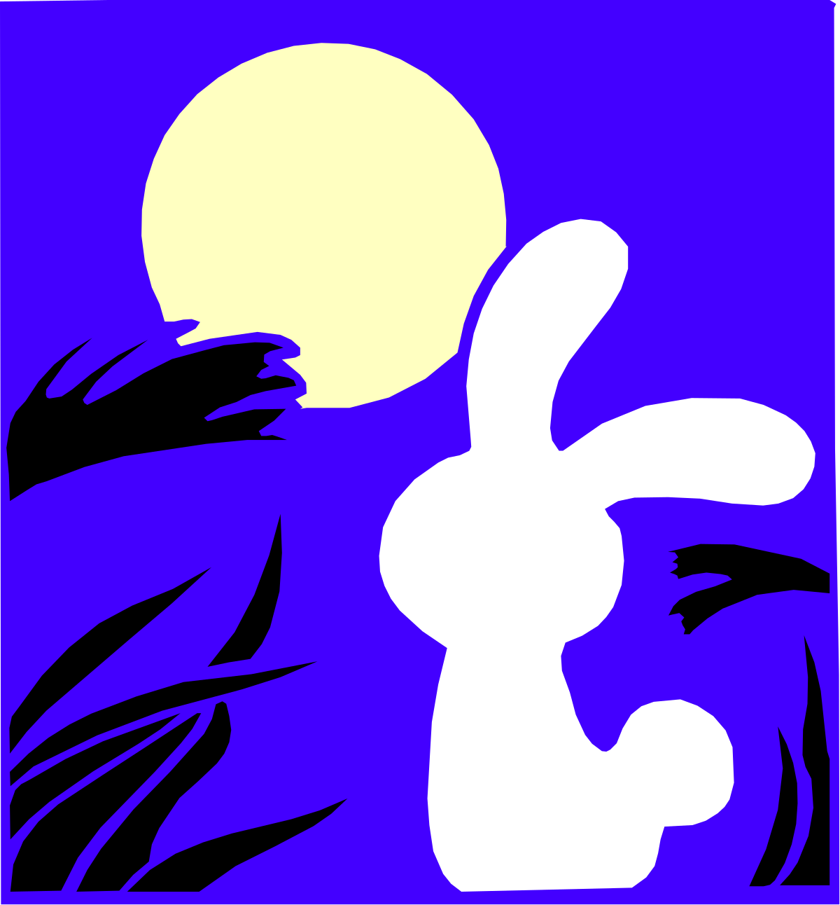 Rabbit Silhouette Against Full Moon: Enchanting Nighttime Clipart