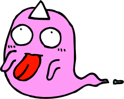 Pink Ghost with Red Nose on Black Background Clipart