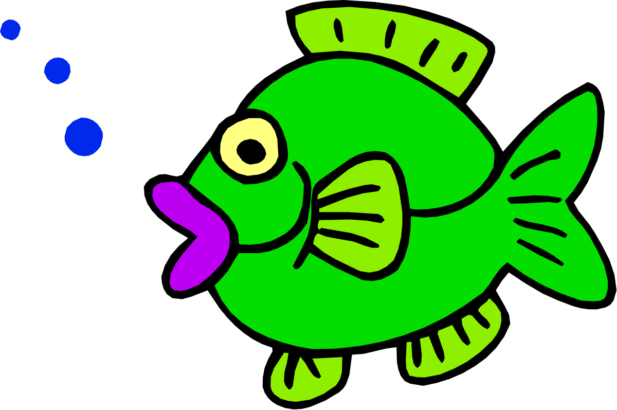 Green Fish with Purple Fish Background - Vibrant Clipart Scene