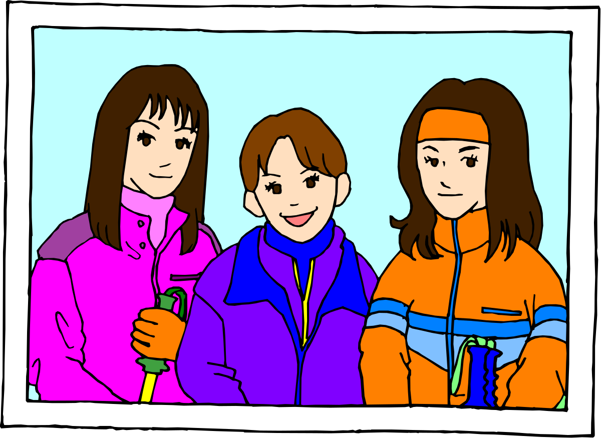 Winter Clothing Clipart of Three Girls