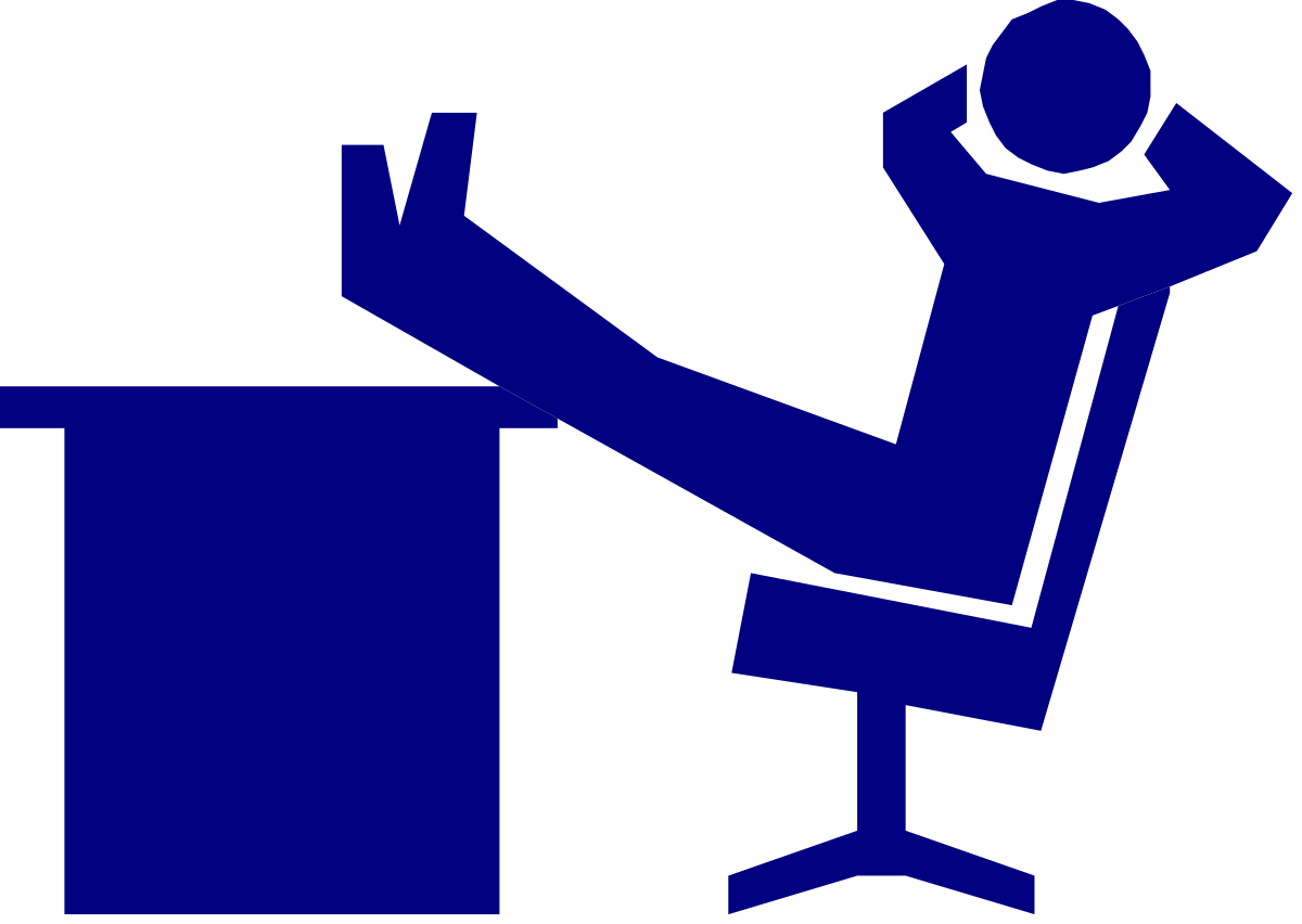 Man Sitting at Desk with Arms Up - Engaging Clipart for Creative Projects