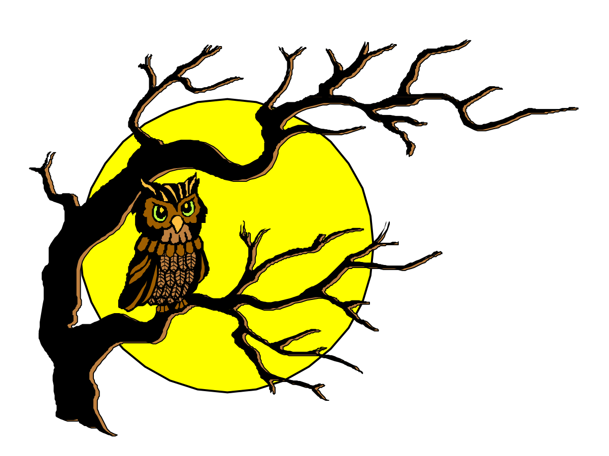 Owl Sitting on Branch Under Full Moon - Enchanting Clipart Scene