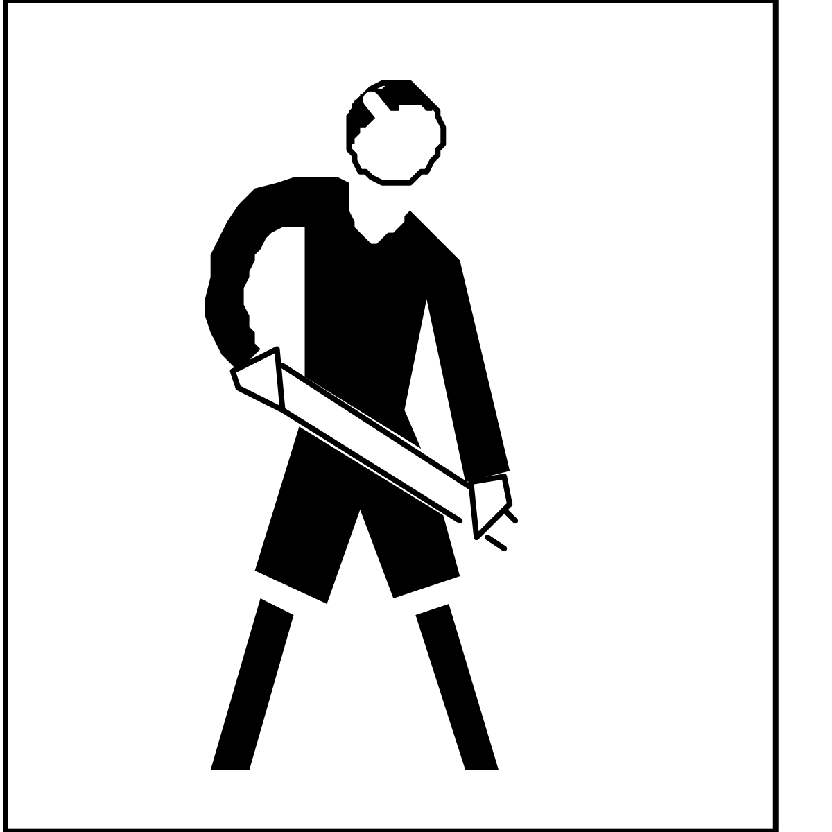 Man with Saw Cutting Wood Clipart: Dynamic Sawing Action