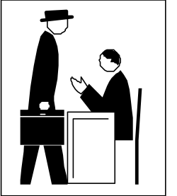 Business Meeting Clipart: Professional Men in Suits and Hats Engaging in Conversation