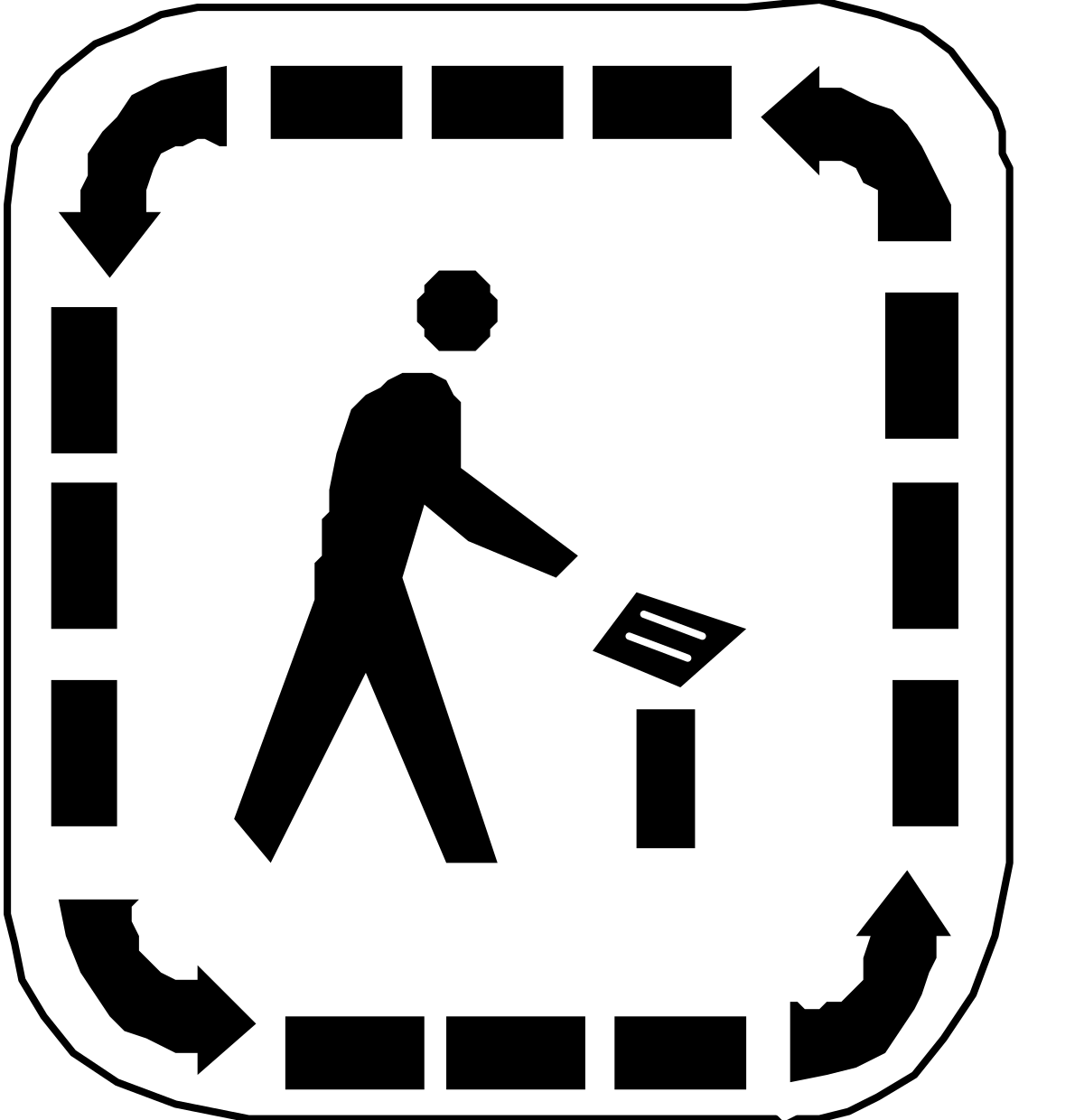 Walking Man Icon - Black and White Square Clipart