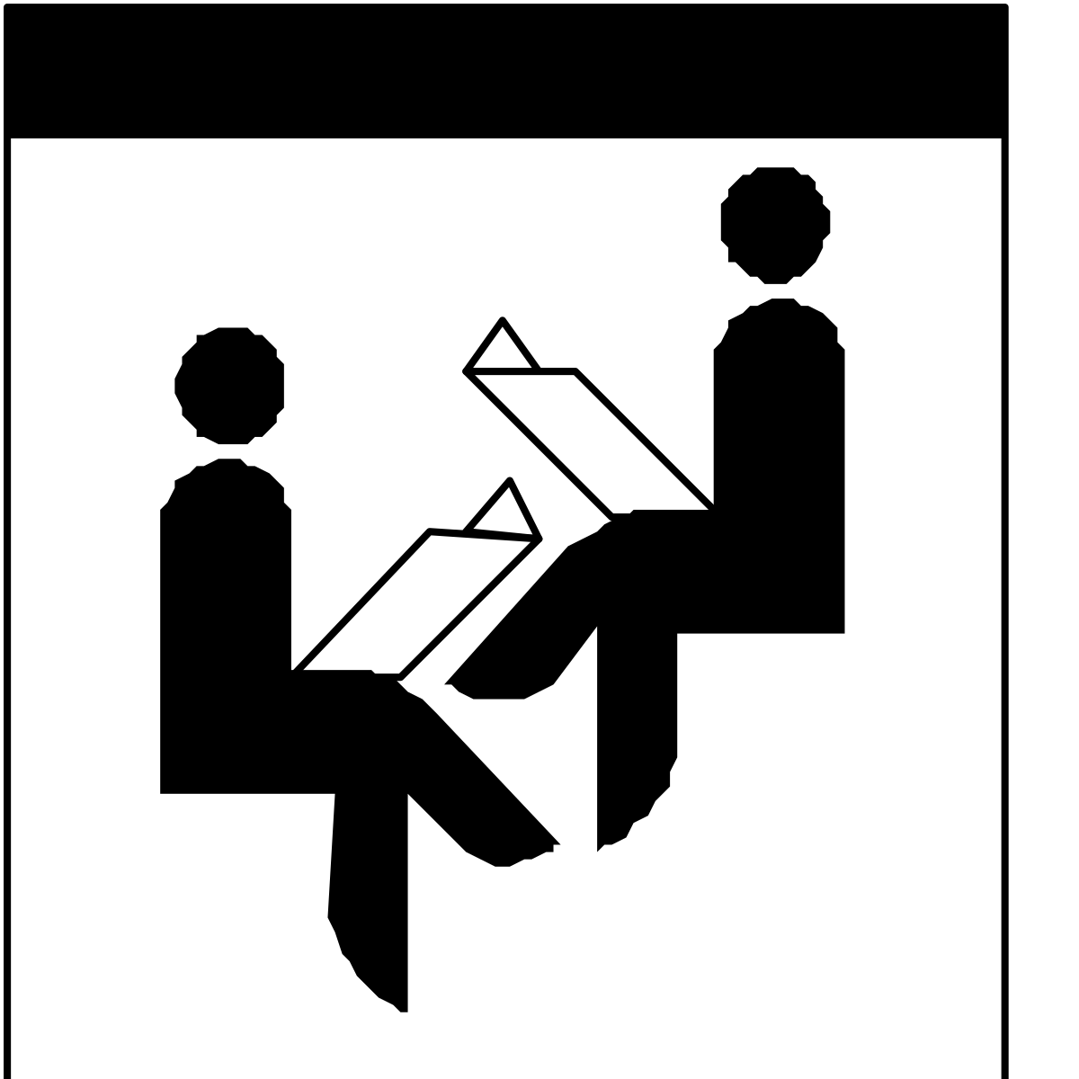 a black and white icon of two people sitting on a chair clip art png transparent Black and White Icon of Two People Sitting on a Chair