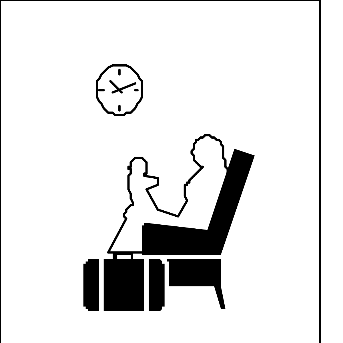 a man is sitting in a chair with a clock clip art png transparent Clock Clipart: Man Sitting in Chair with Timepiece