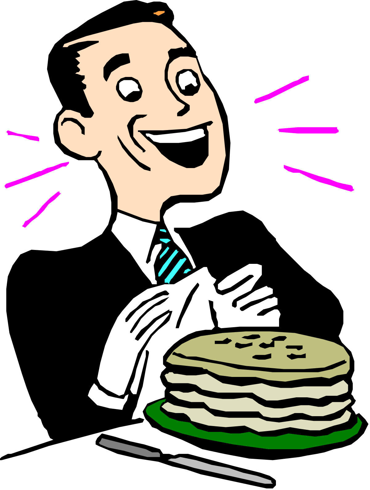 Smiling Man in Suit Holding Pancakes - Delightful Clipart for Every Occasion