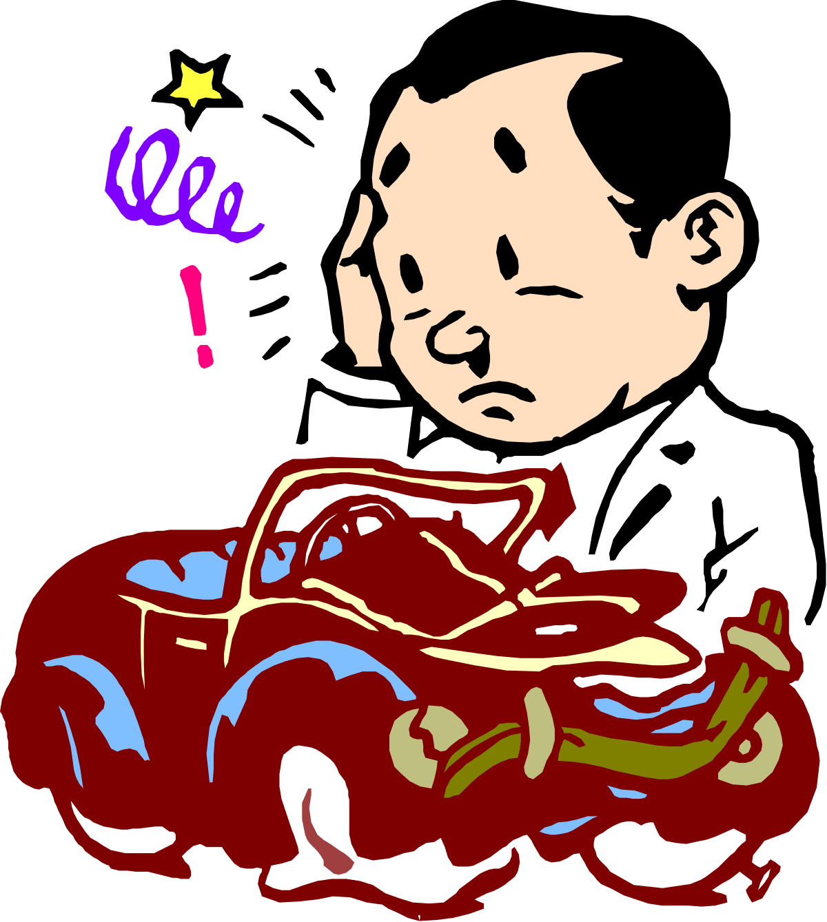 Cartoon Car with Man in Back: Fun and Playful Clipart