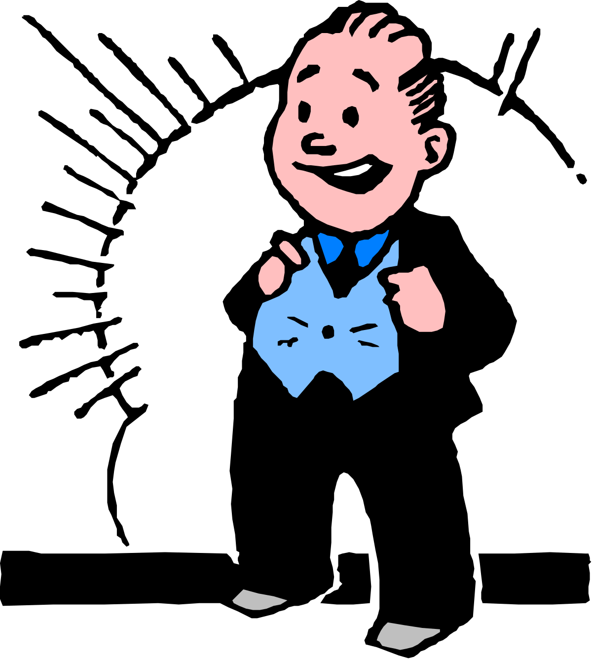 Cartoon Character with Blue Shirt and Tie - Playful Clipart