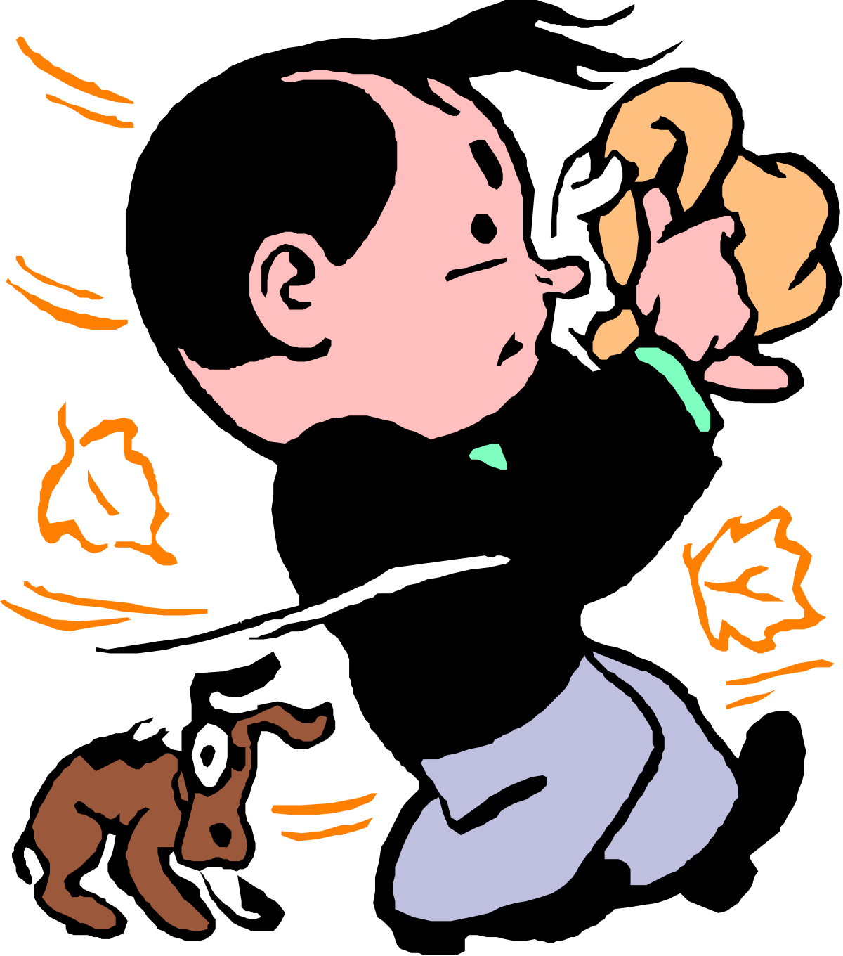 Autumn Scene with Man and Dog - Colorful Shapes Clipart