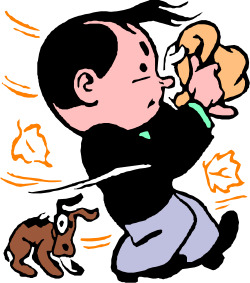 Autumn Scene with Man and Dog - Colorful Shapes Clipart