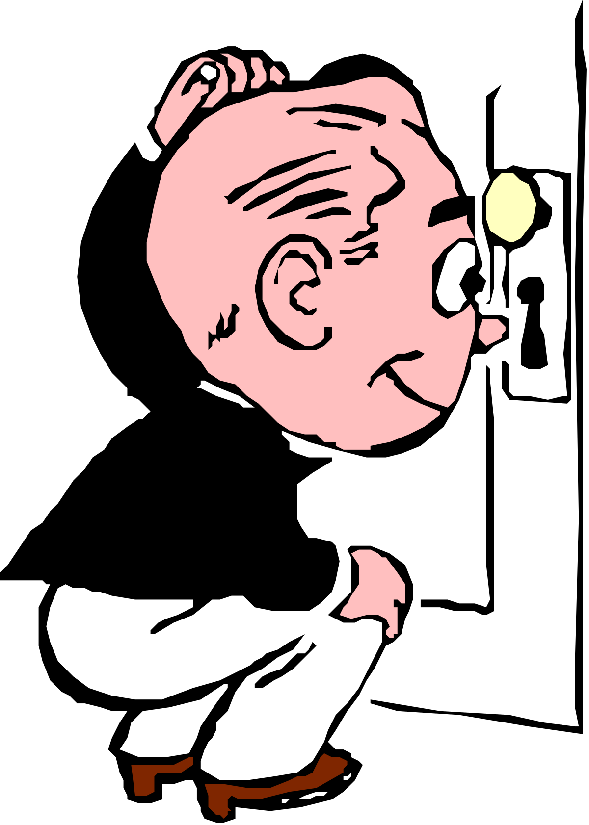 Cartoon Pig with Hat and Tie Peeking Through Keyhole Clipart