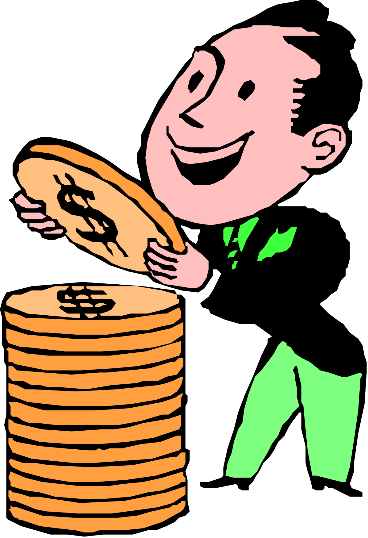 Coins Stacked by a Man - Dynamic Clipart for Financial Themes