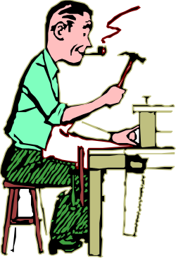 Man Sitting at Desk with Pipe - Charming Clipart Illustration
