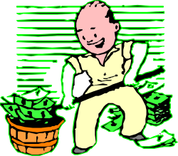 Man Sitting on a Bench with Money Bucket Clipart