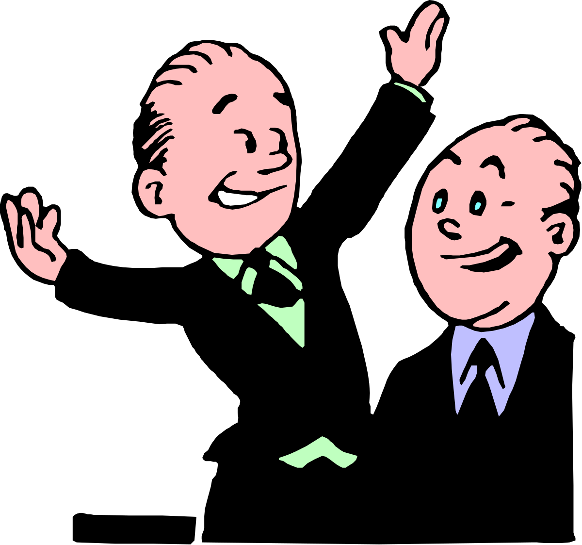 Men in Suits Waving and Smiling Clipart