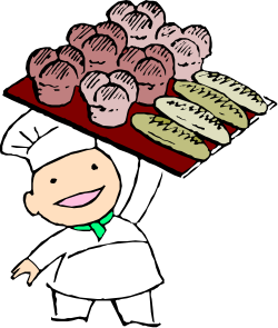 Baker Carrying Food Tray on Head Clipart