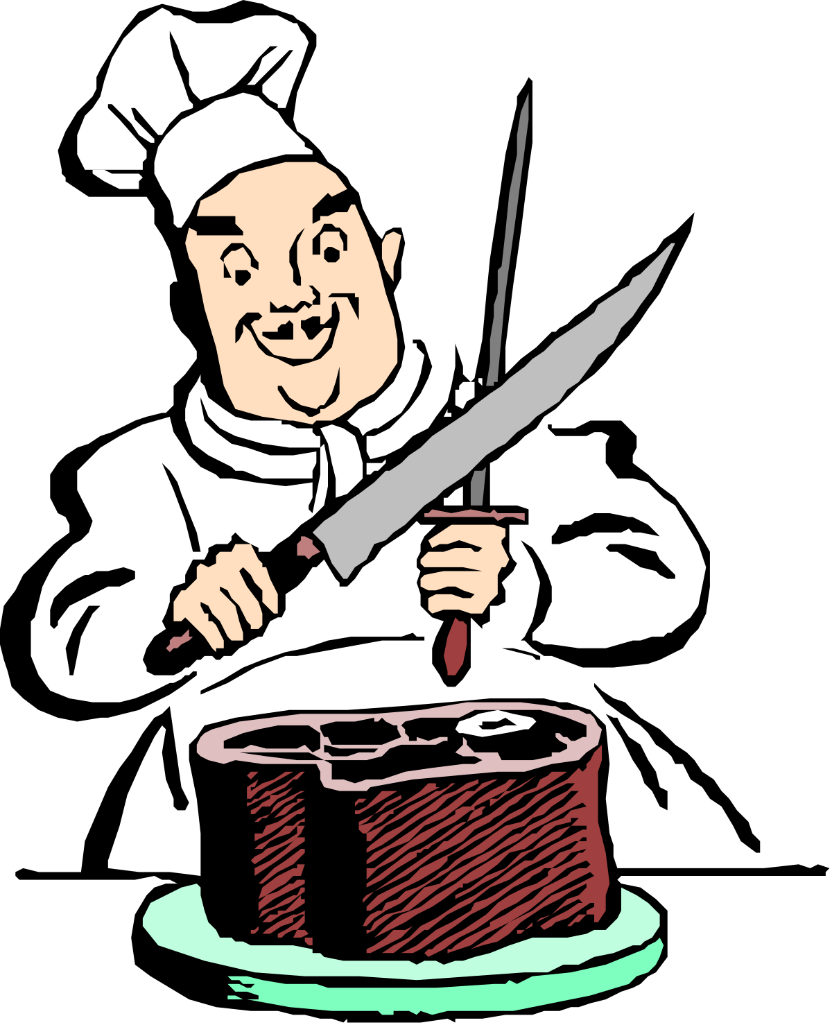 Chef Cutting Cake with Knife Clipart - Delicious Celebration Graphics