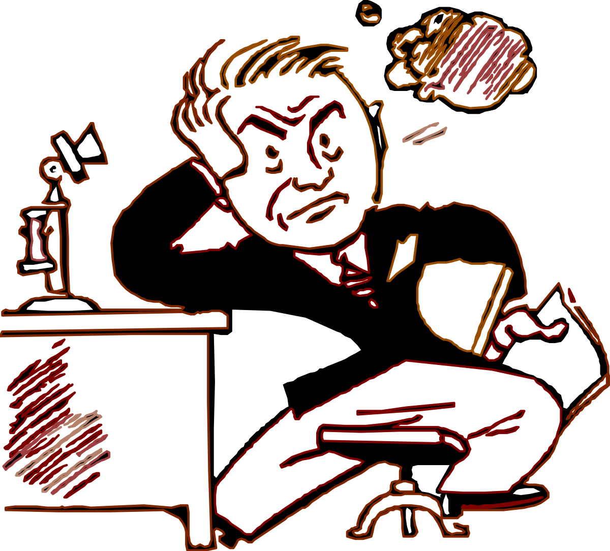 Man Sitting at Desk with Book Clipart - Perfect for Education and Office Themes