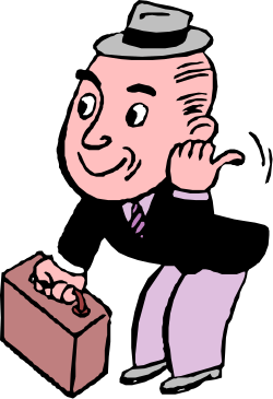 Businessman with Hat and Tie Holding Briefcase Clipart