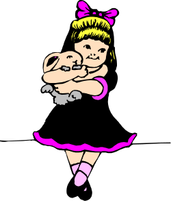 Little Girl with Teddy Bear - Charming Pink Dress Clipart