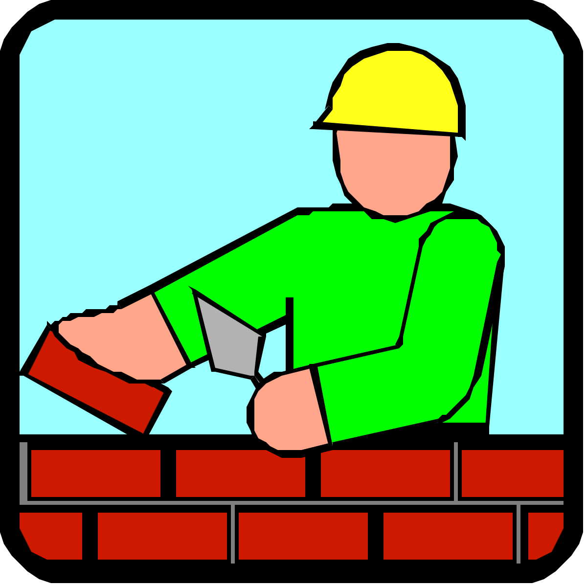 a man in a green shirt and yellow helmet is sitting on a brick wall clip art png transparent Man in Green Shirt and Yellow Helmet Sitting on Brick Wall Clipart